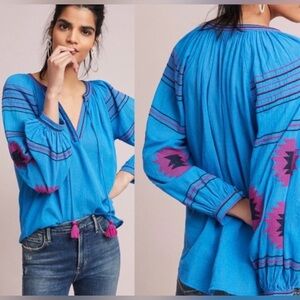 Anthropologie Maeve Runaway Embroidered Peasant Top Size Medium, GUC
